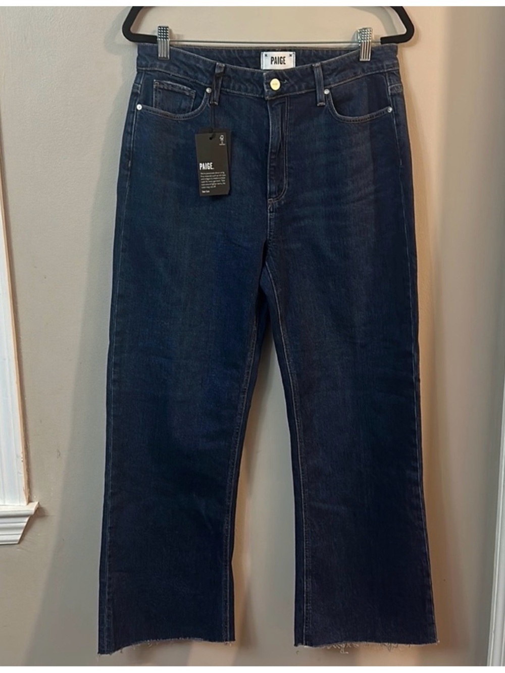 PAIGE Dark Blue High-Rise Straight Jeans